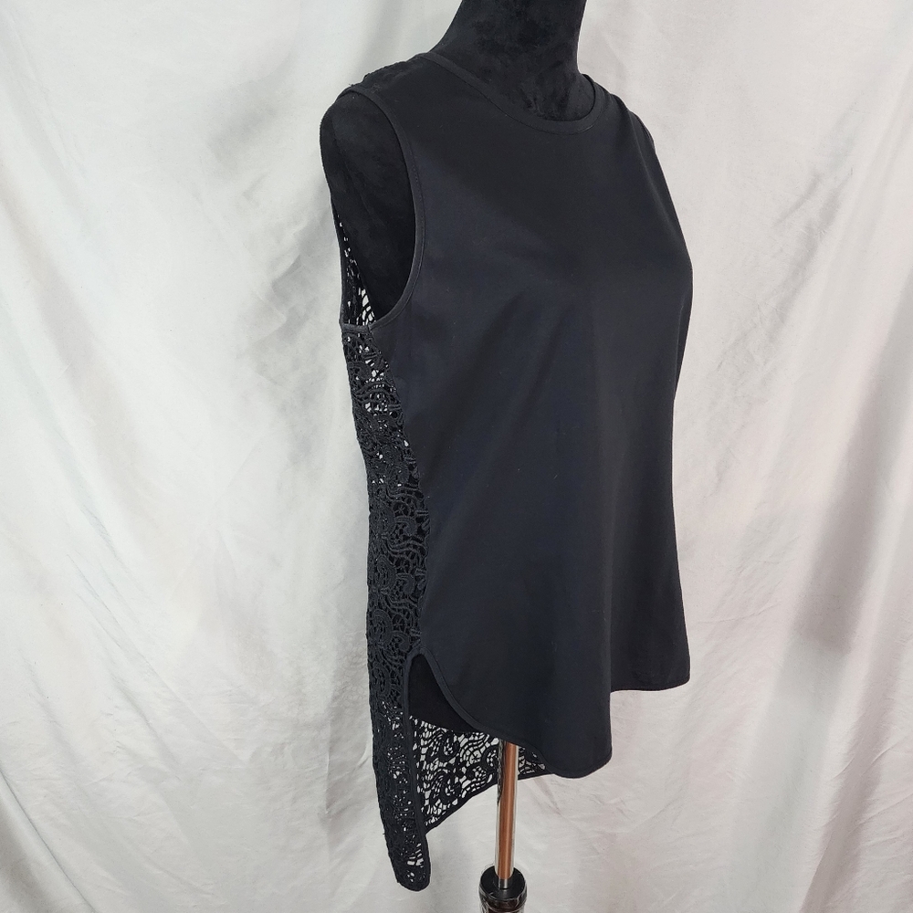 TORN by Ronny‎ Kobo Size Large Black Sleeveless Crochet Back Droptail Knit Top